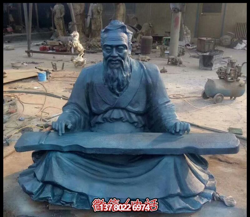 校园孔子弹琴玻璃钢仿青铜雕塑 校园孔子弹琴玻璃钢仿青铜雕塑