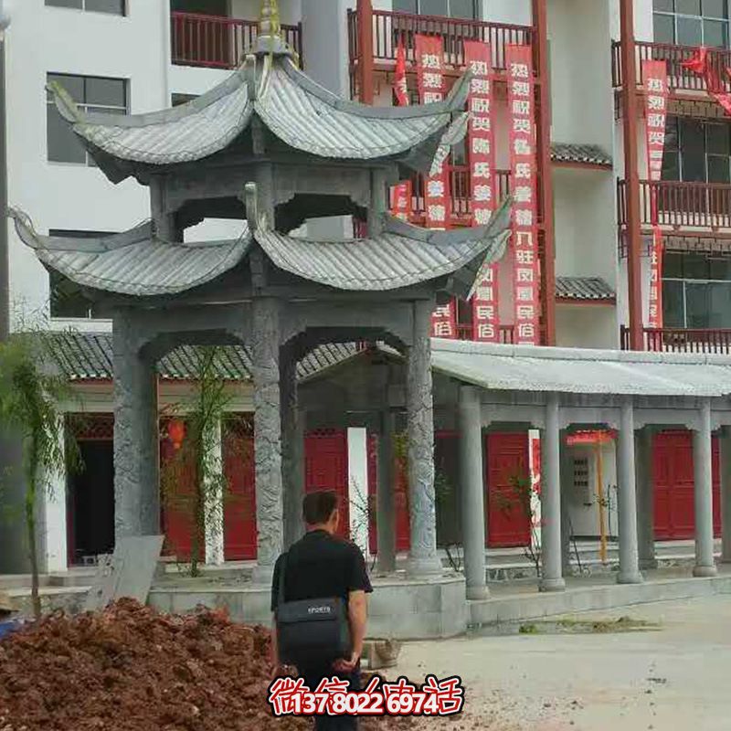 景区庭院摆放青石雕刻长廊双层休闲凉亭 景区庭院摆放青石雕刻长廊双层休闲凉亭