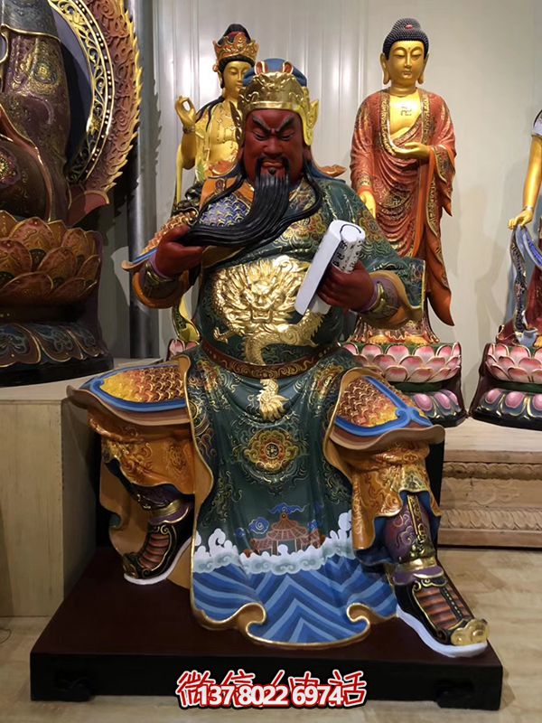 玻璃钢彩绘大型寺庙景观关公雕塑