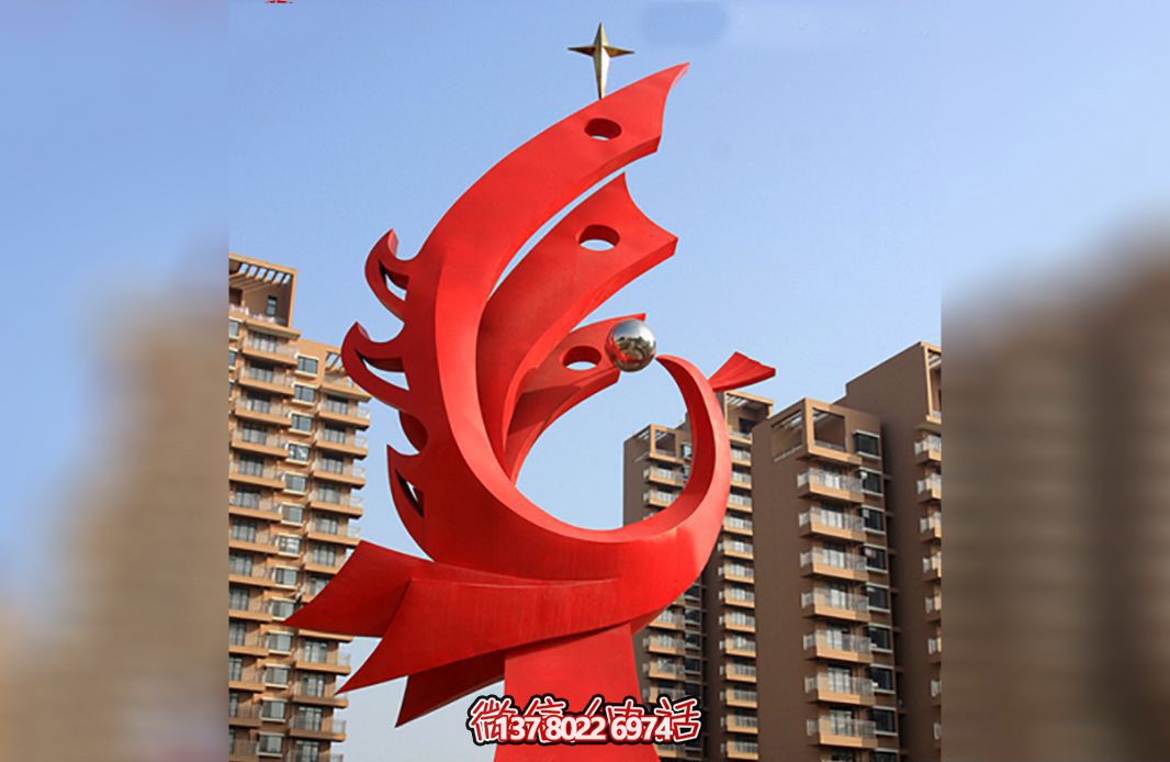 城市创意抽象玻璃钢红色凤凰雕塑
