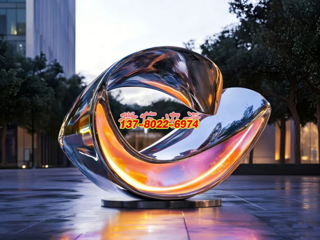 《鎏光环旋》—— 城市天际下的镜面不锈钢创意抽象景观雕塑